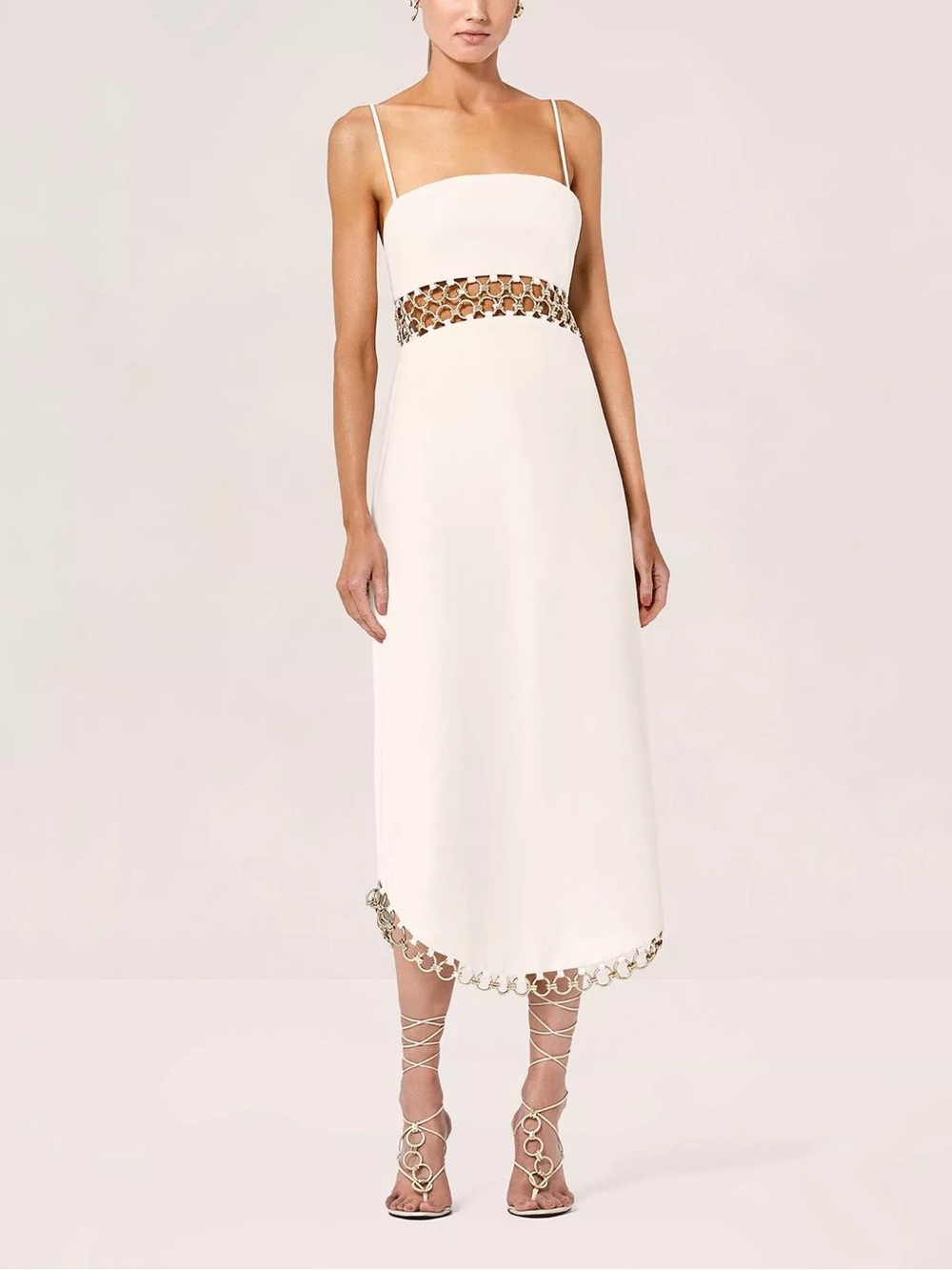 Alexis Tale Dress Ivory White Gold Chain Embellished Mini Size XS